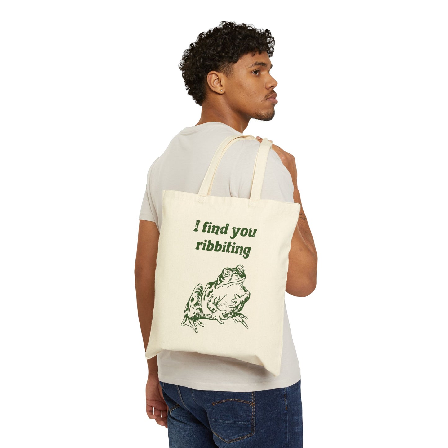 I Find You Ribbiting Frog Tote Bag | Cute Frog Illustration, Pun Tote