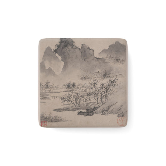 Porcelain Art Magnet | Ming Dynasty Chinese Art | Eight Songs of the Xiao and Xiang Rivers| Wen Zheng Ming |