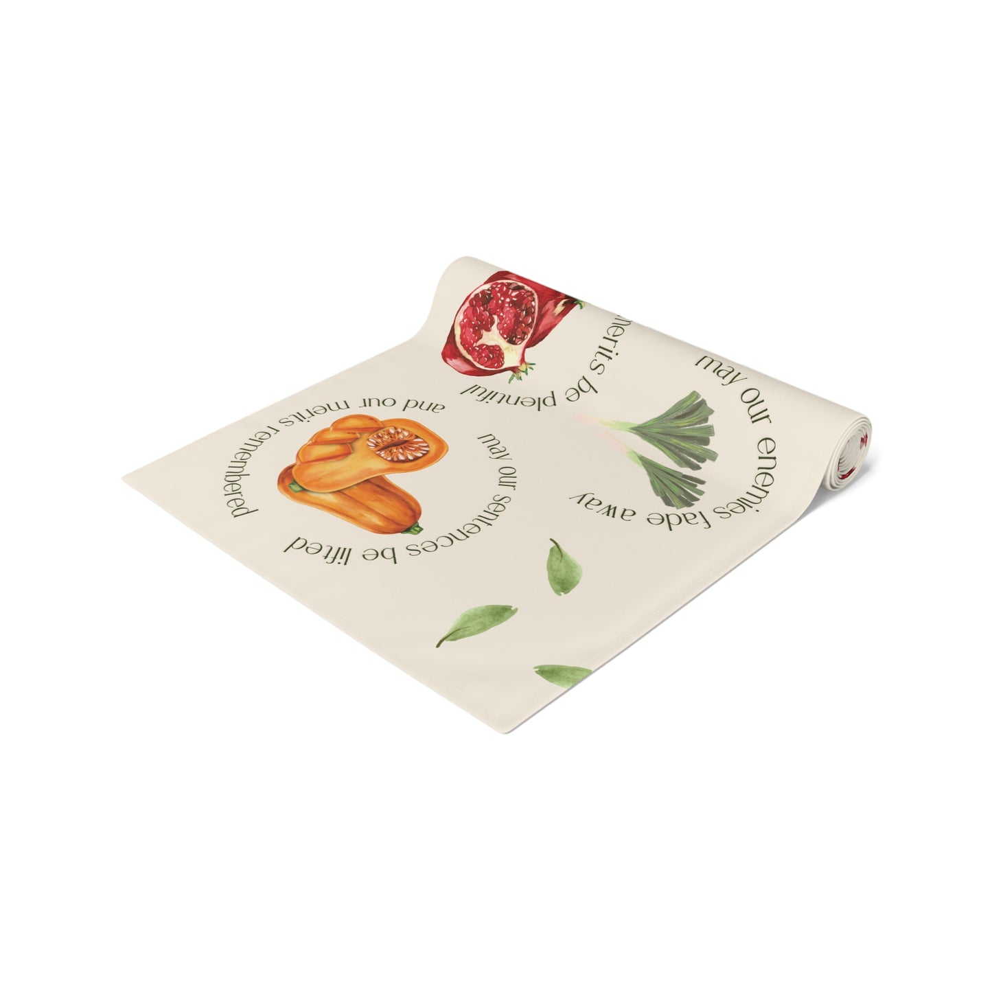 Table Runner -Cream Background- Rosh Hashana Jewish Blessings Hebrew Gift, Jewish Holidays, Jewish Friend Gift, Cotton/Poly, Home Decor, Dining Room Decor,