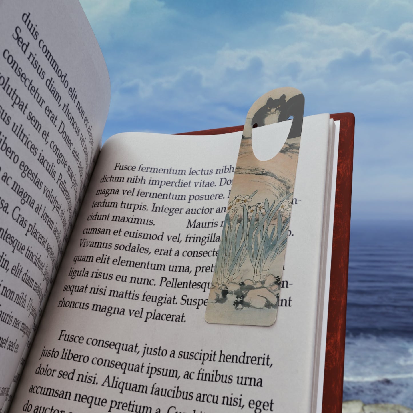 Chinese Qing Dynasty Art | Metal Bookmark | Black Cat x Narcissus