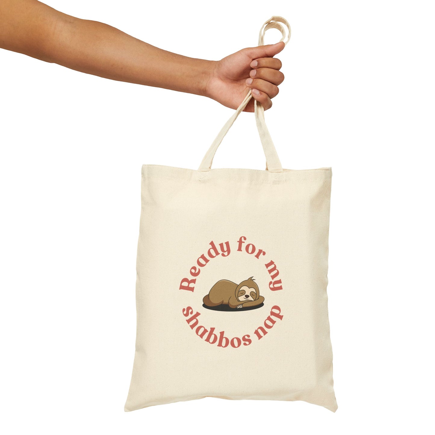 Cotton Canvas Tote Bag, Jewish "Ready for my shabboss nap" sloth print, Torah Bible Judaica Hebrew Gift Colorful Flowers, Rosh Hashanah Gift