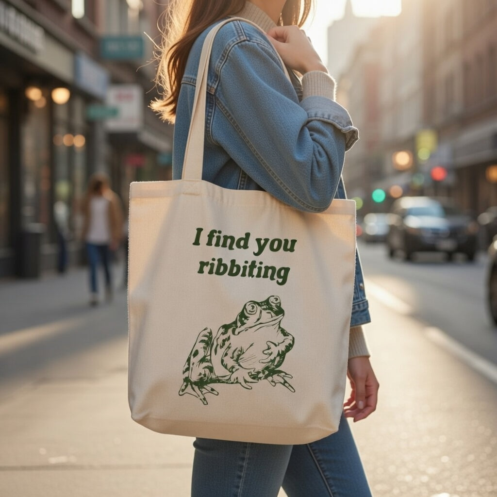 "I Find You Ribbiting", Ugly Frog Tote Bag