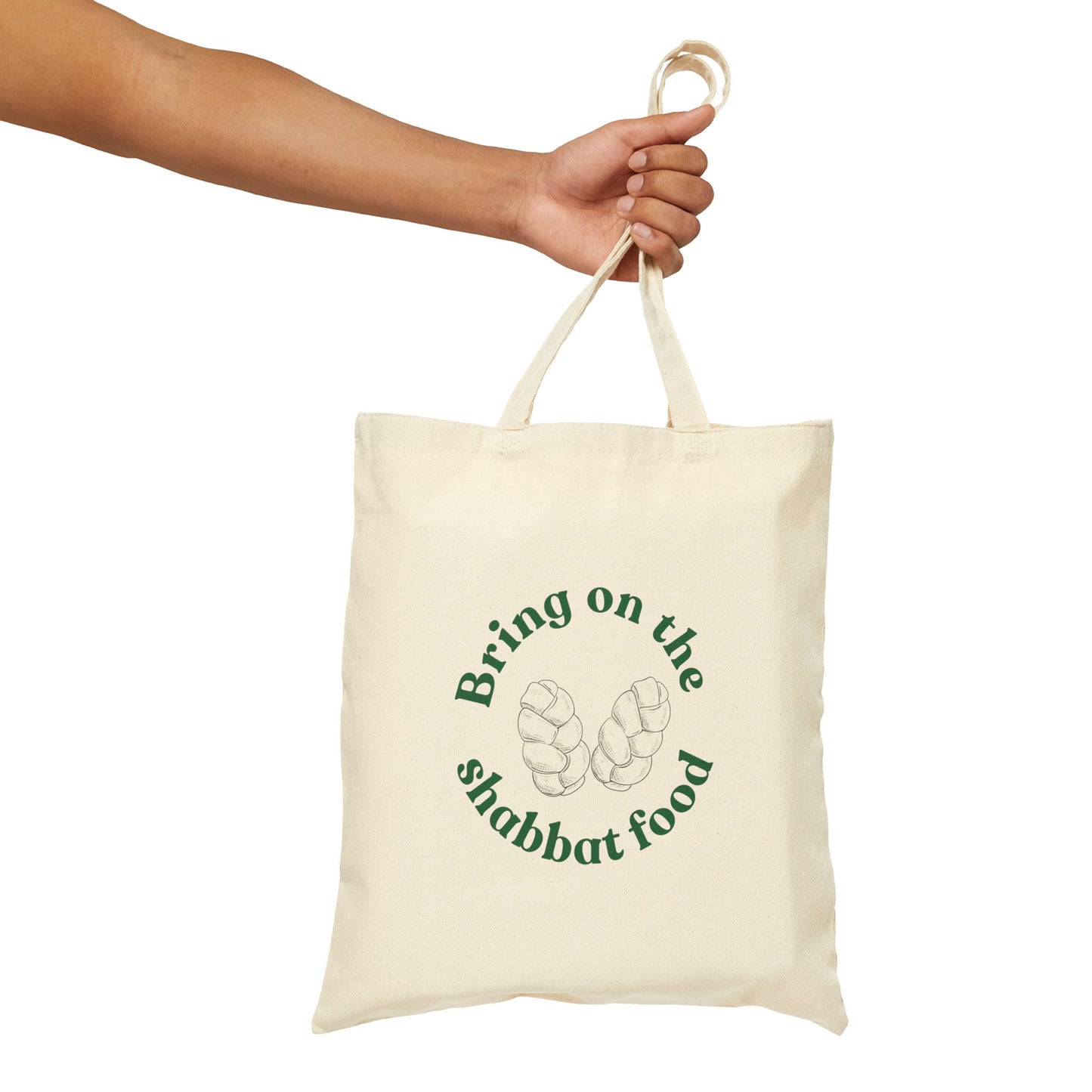 Cotton Canvas Tote Bag, Jewish "Bring on the Shabbat Food" ,Torah Bible Judaica Hebrew Gift Challah Print