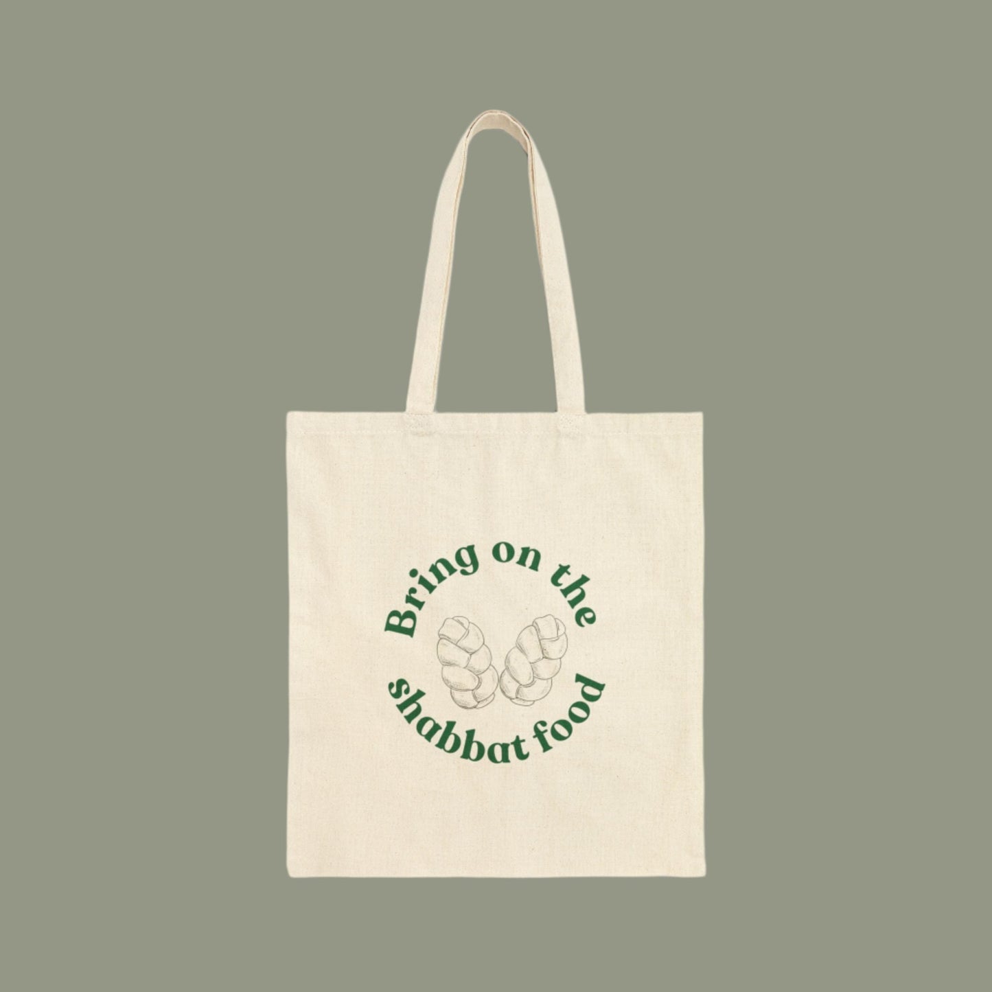 Cotton Canvas Tote Bag, Jewish "Bring on the Shabbat Food" ,Torah Bible Judaica Hebrew Gift Challah Print