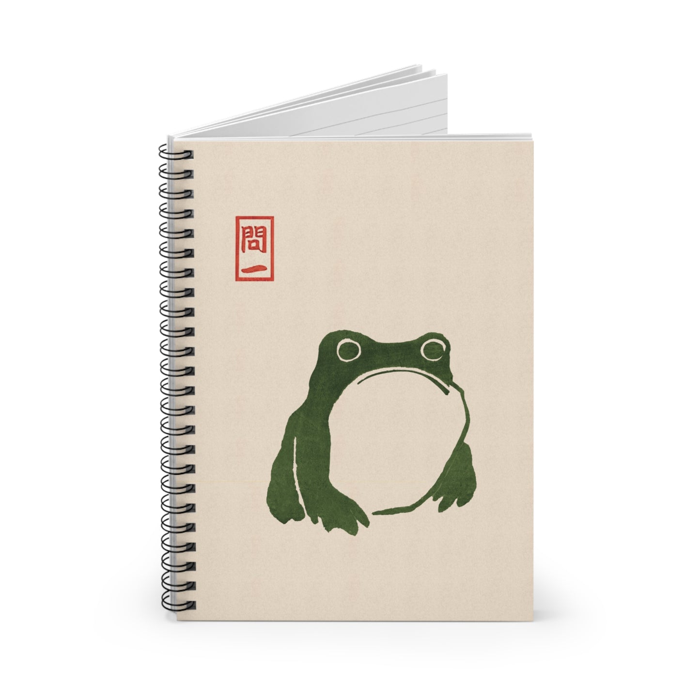 Japanese Frog Ruled Line Spiral Notebook Matsumoto Hoji Inspired Art Minimalist Ink Illustration Journal for Writers and Artists