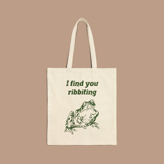 I Find You Ribbiting Frog Tote Bag | Cute Frog Illustration, Pun Tote