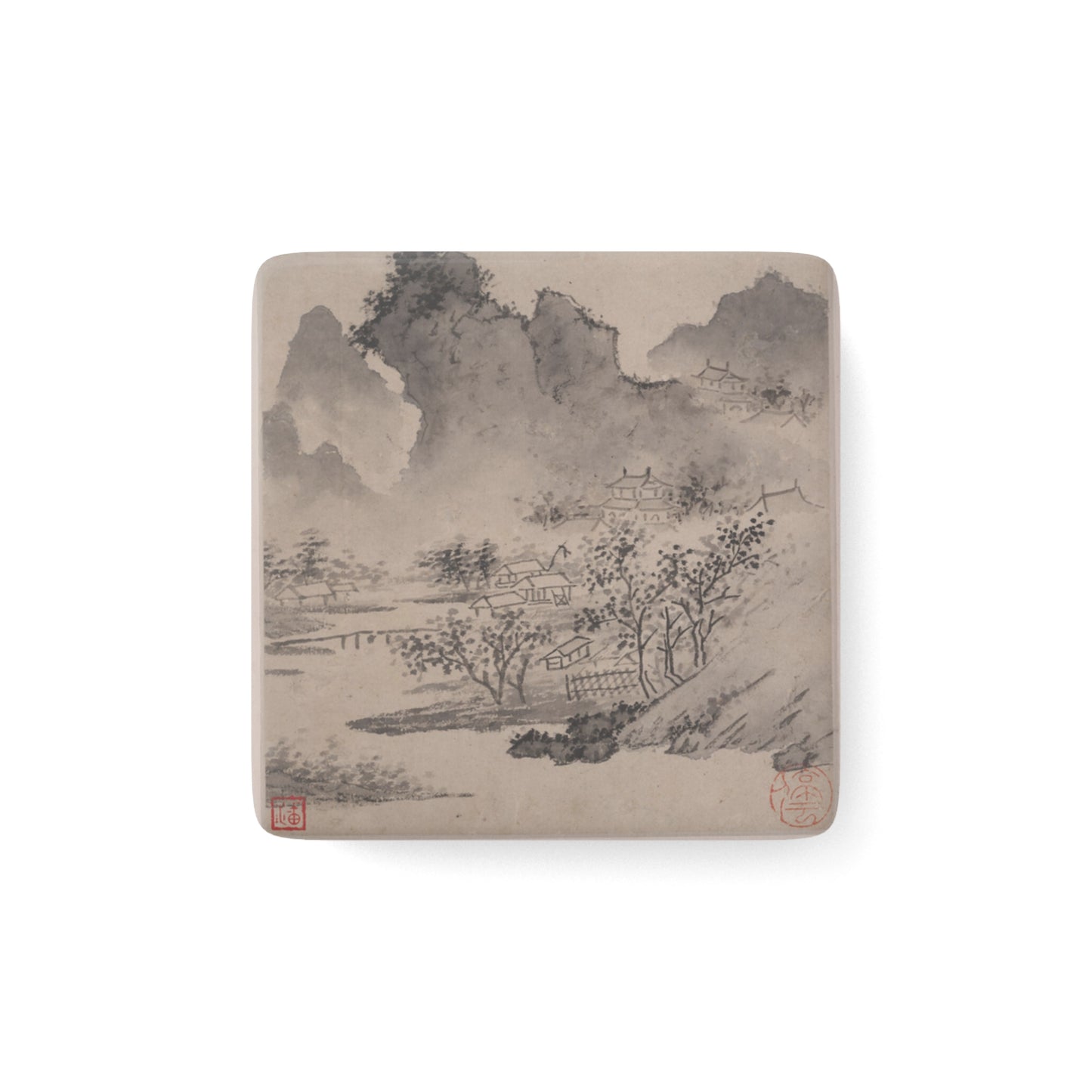 Porcelain Art Magnet | Ming Dynasty Chinese Art | Eight Songs of the Xiao and Xiang Rivers| Wen Zheng Ming |