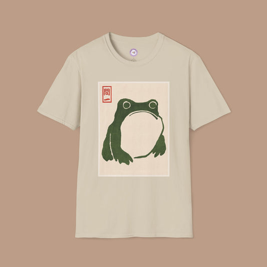 Unimpressed Frog Cotton Shirt- Japanese Matsumoto Hoji Frog, Vintage Style Art Shirt, Grumpy Toad, Wabi Sabi Shirt