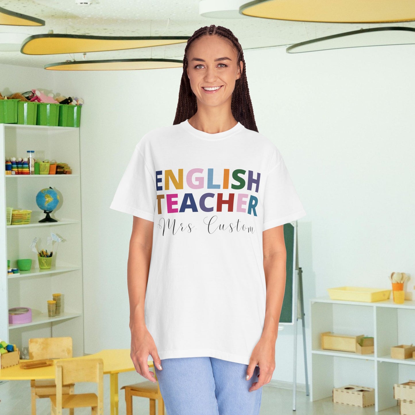 Rainbow English Teacher Custom Name Tee, Personalized Christmas Gift Literature Teacher, Gift from student