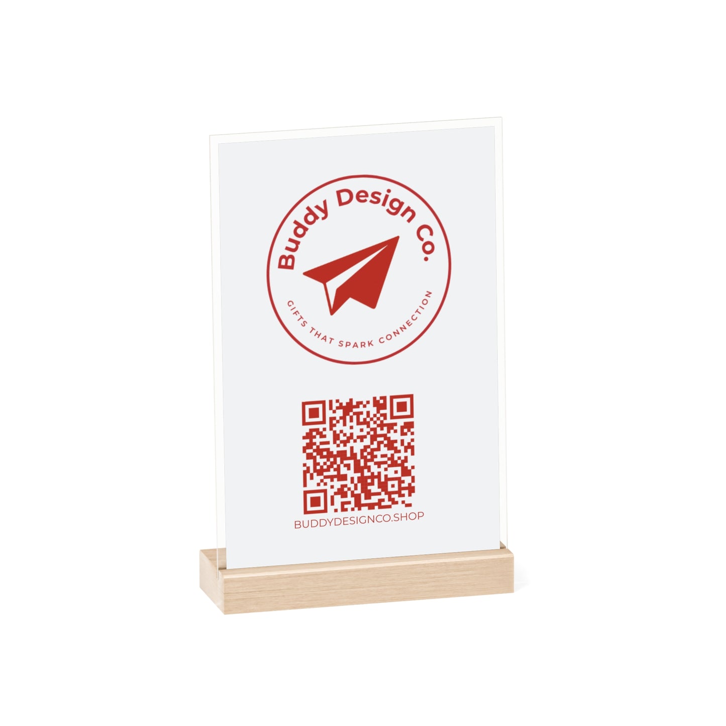 Personalized Acrylic Branding Sign with Wooden Stand |  Custom Design  | Logo & QR Code |