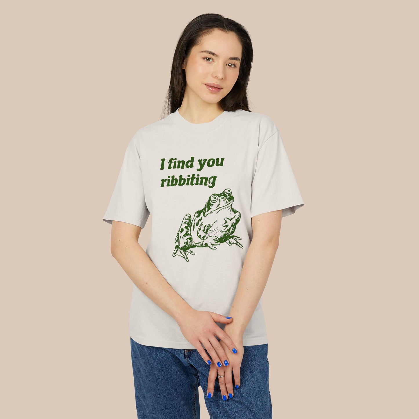 I Find You Ribbiting Frog Unisex Heavy TShirt Endearing Frog Pun Wabi Sabi Frog Humor Nature Lover Gift Valentines Day Gift (offcenter)