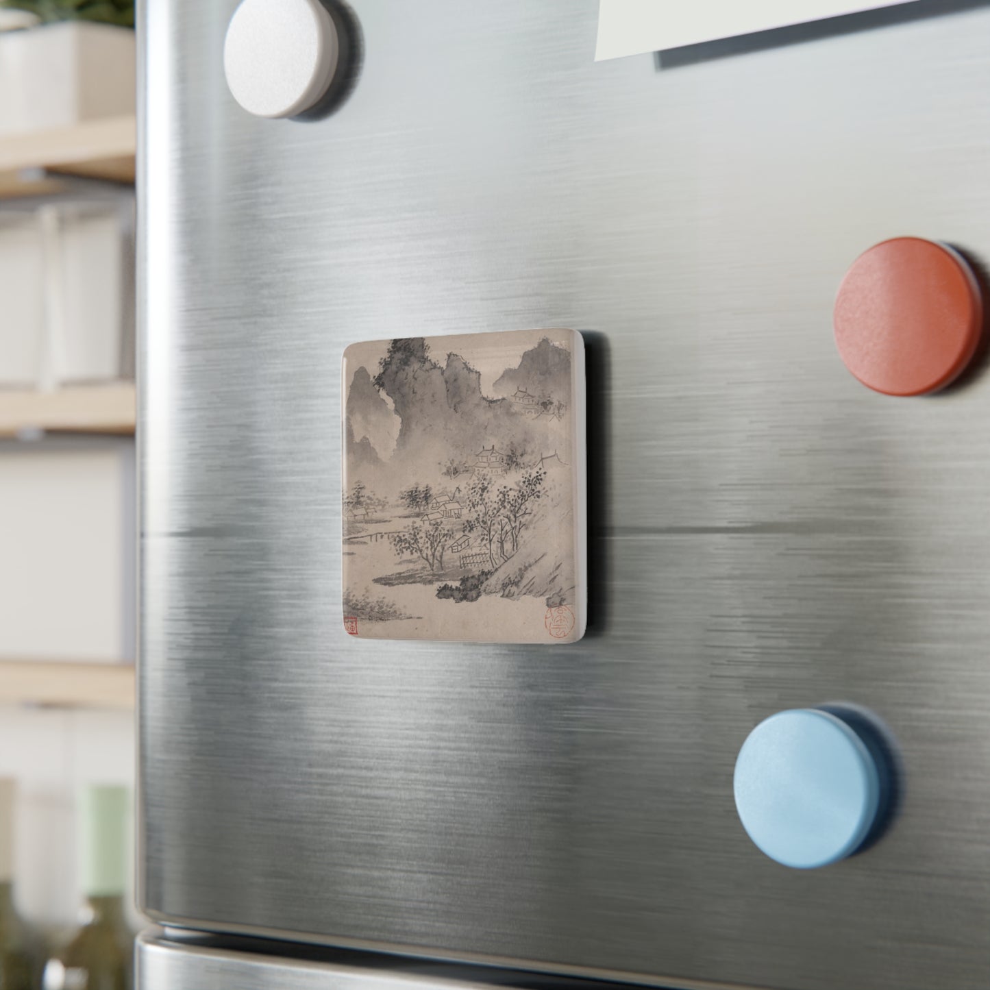 Porcelain Art Magnet | Ming Dynasty Chinese Art | Eight Songs of the Xiao and Xiang Rivers| Wen Zheng Ming |