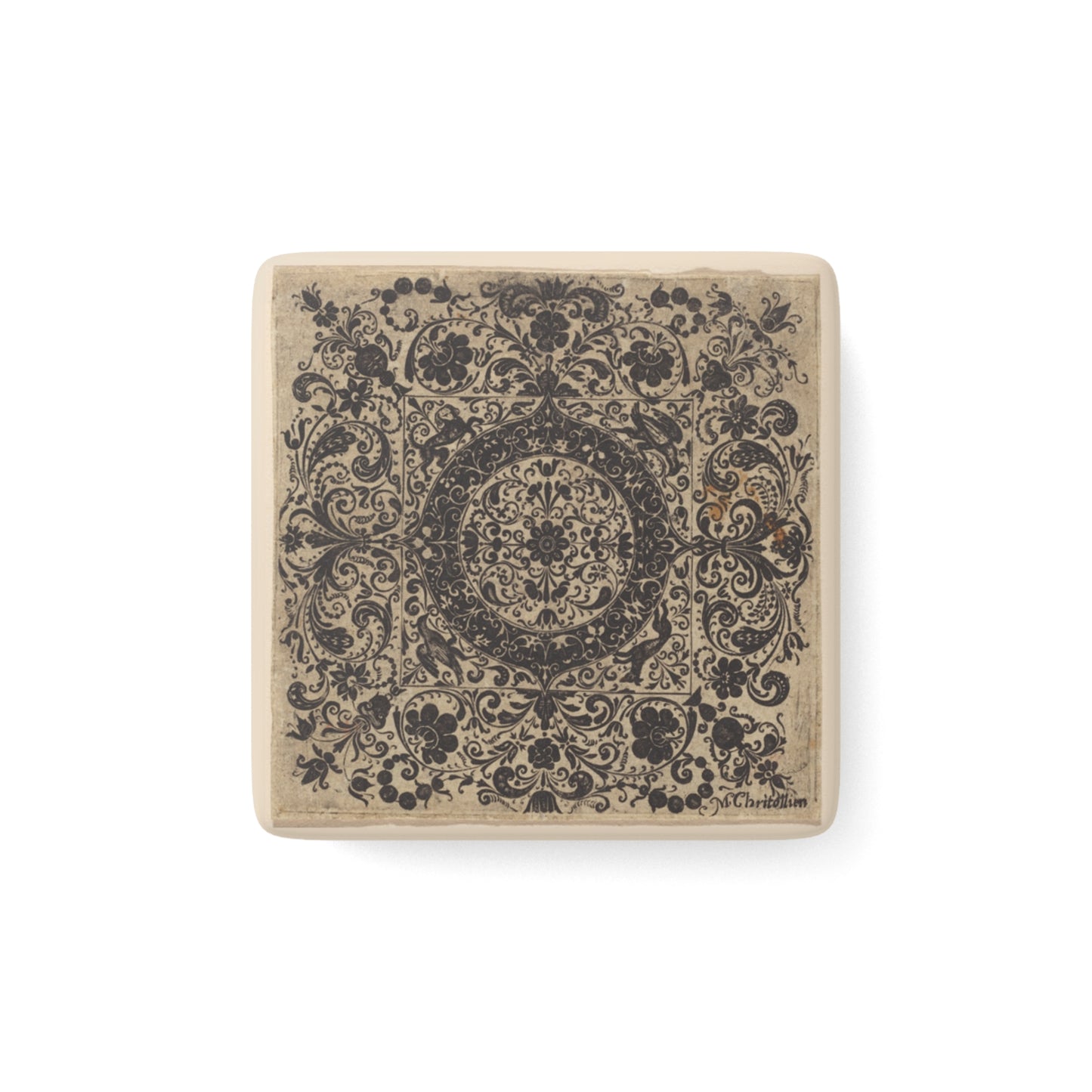 Porcelain Art Magnet | Goldsmiths Ornament in Square | 17th Century French Art