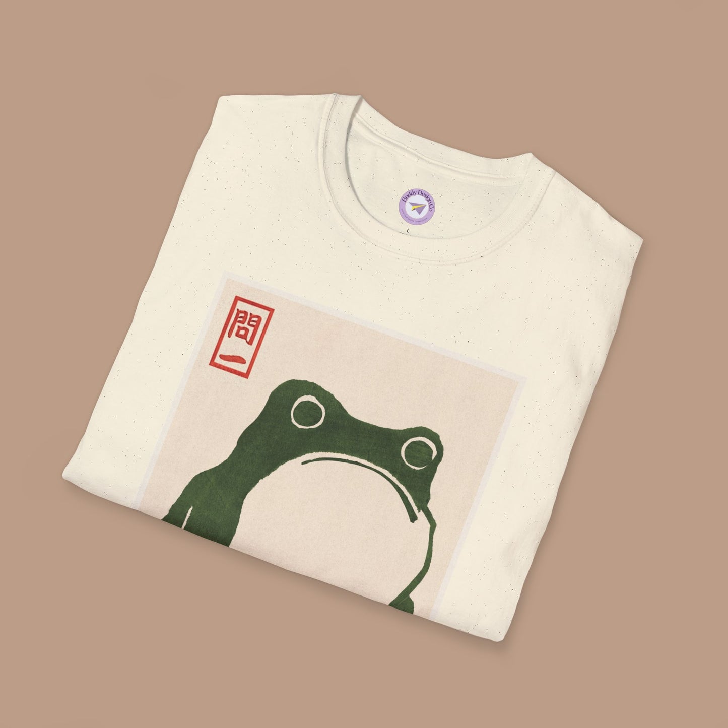 Unimpressed Frog Cotton Shirt- Japanese Matsumoto Hoji Frog, Vintage Style Art Shirt, Grumpy Toad, Wabi Sabi Shirt