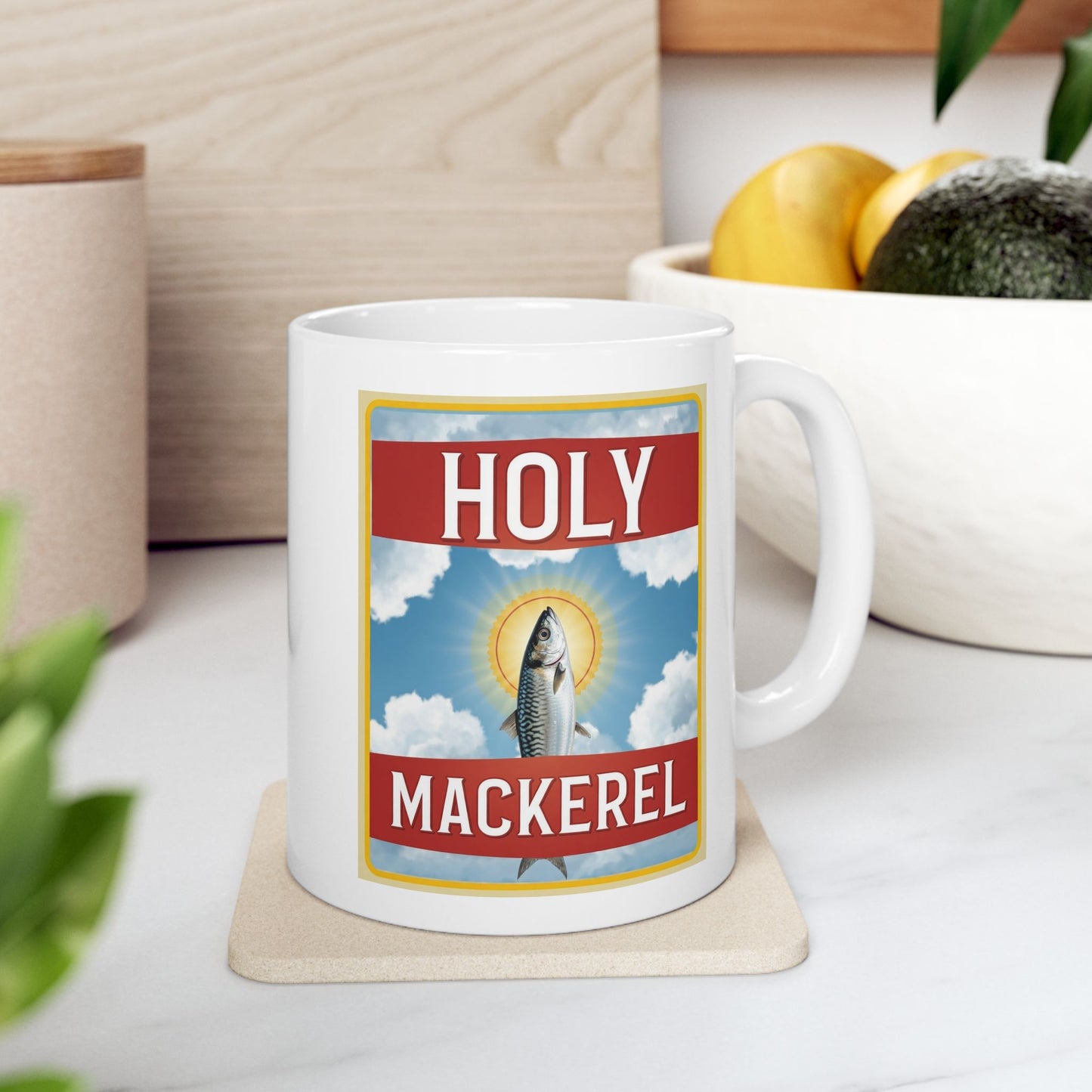 Holy Mackerel Ceramic Mug — Funny Pun Coffee Tea Cup (11oz & 15oz)