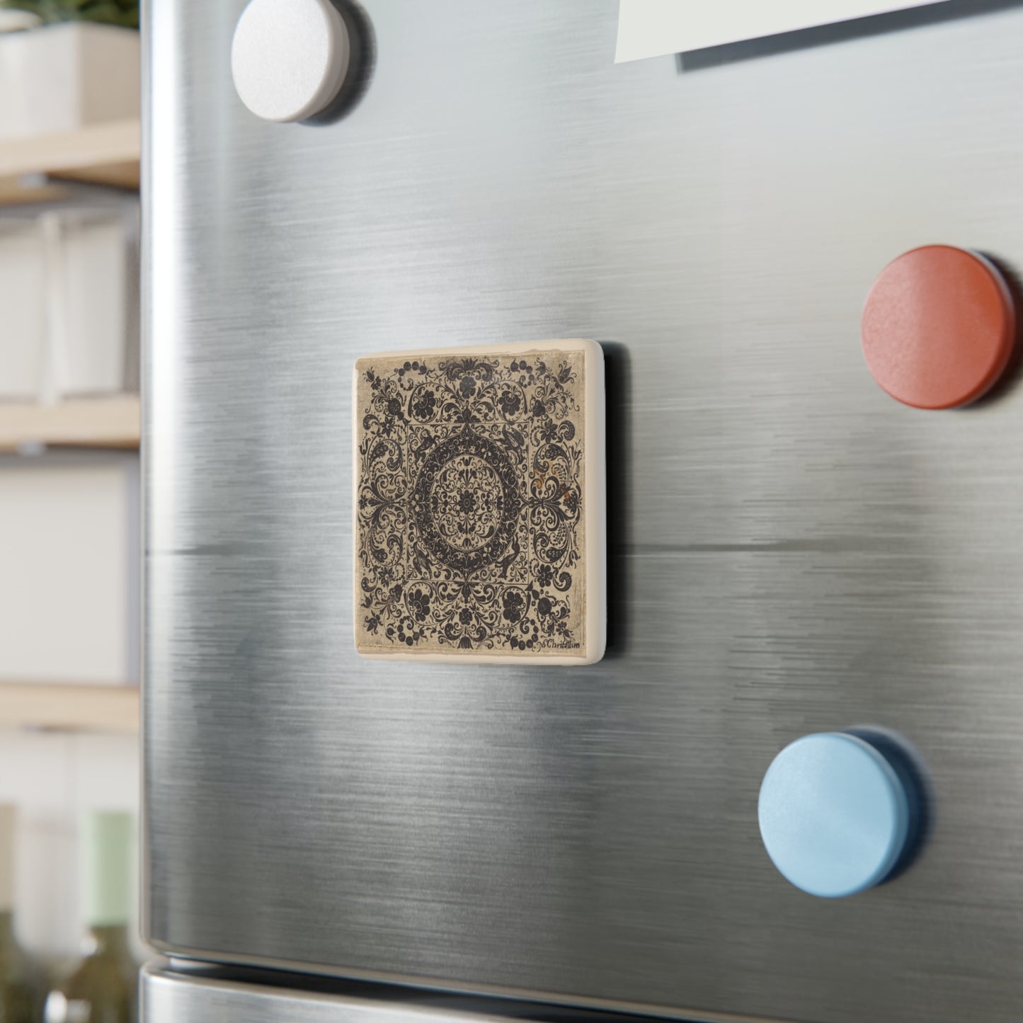 Porcelain Art Magnet | Goldsmiths Ornament in Square | 17th Century French Art