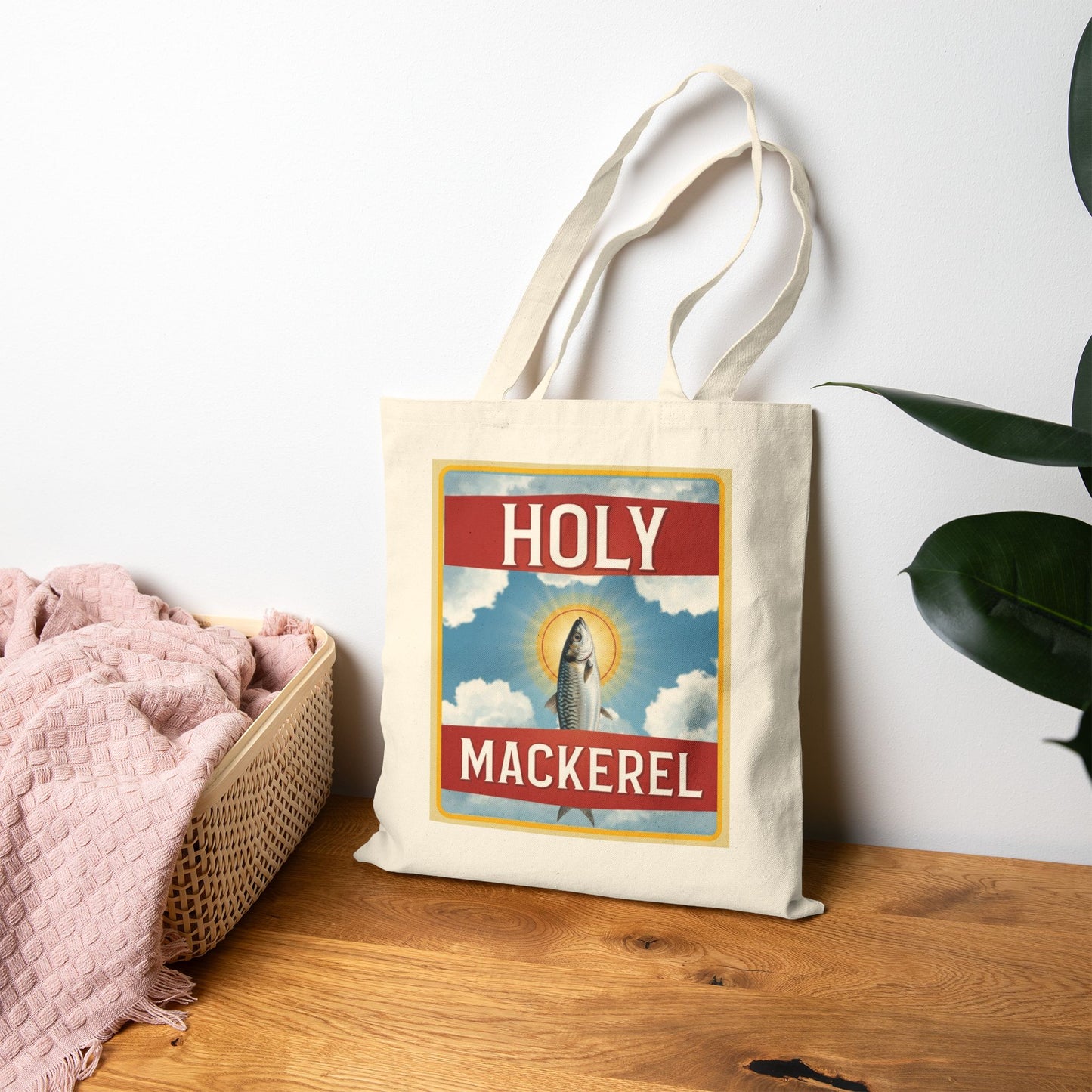 Holy Mackerel Cotton Canvas Tote Bag — Funny Pun Fishing Tote