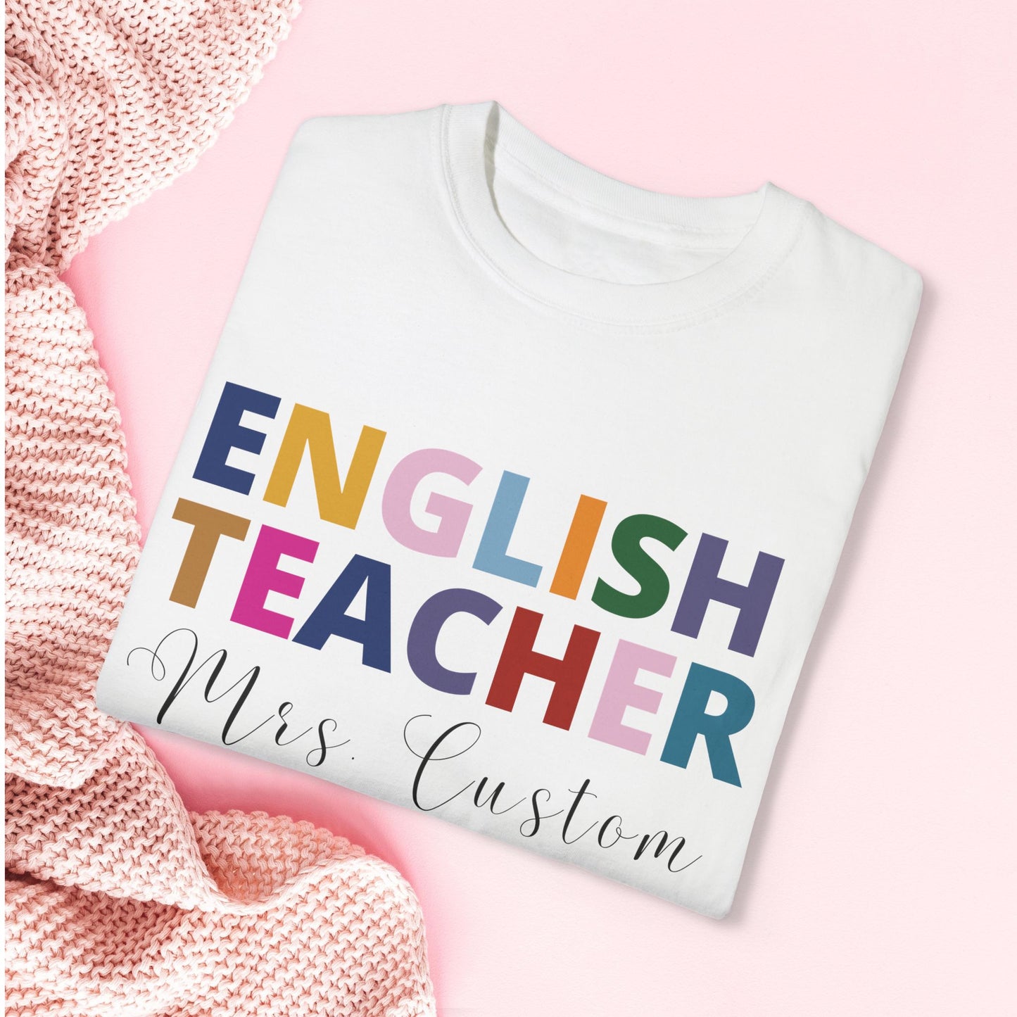 Rainbow English Teacher Custom Name Tee, Personalized Christmas Gift Literature Teacher, Gift from student