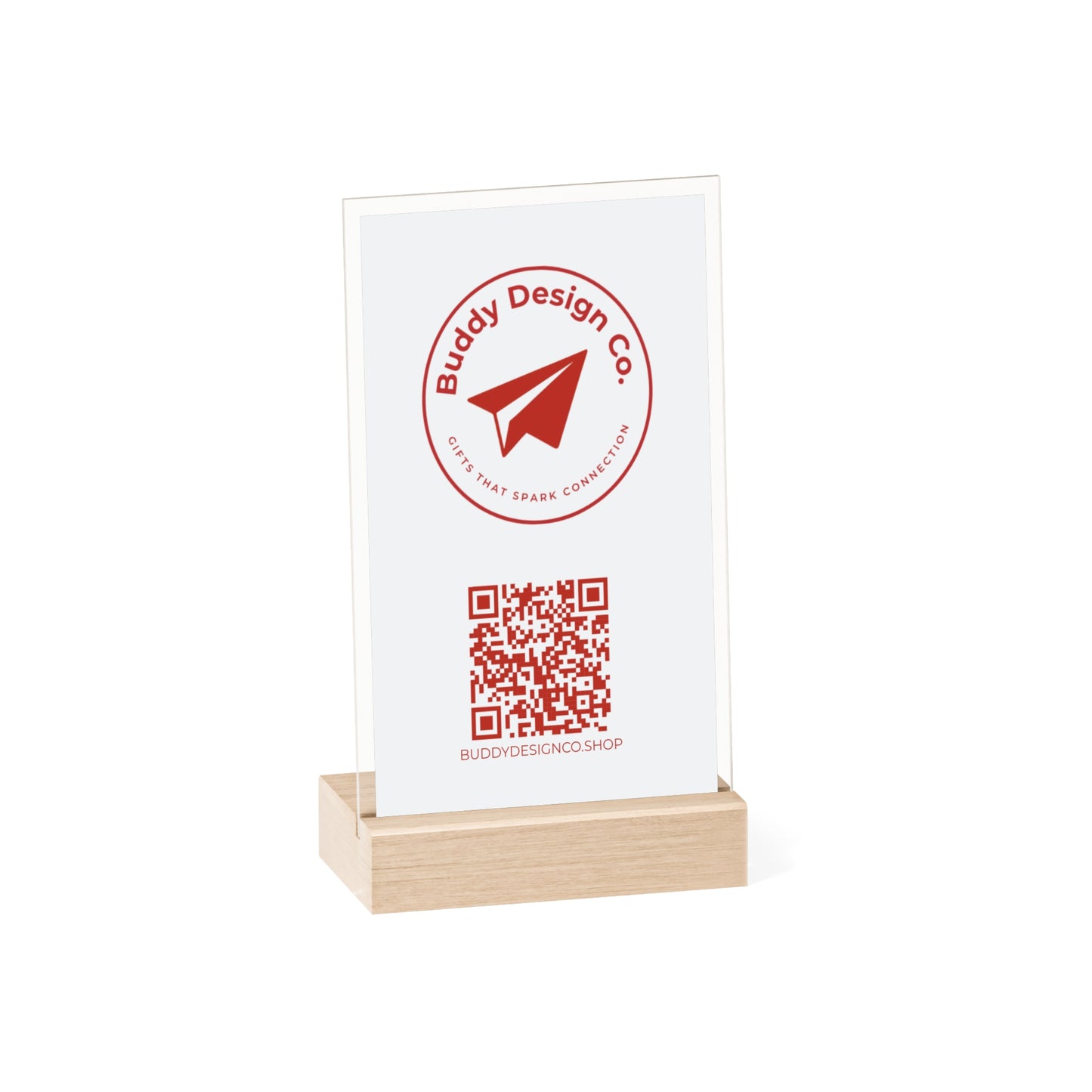 Personalized Acrylic Branding Sign with Wooden Stand |  Custom Design  | Logo & QR Code |