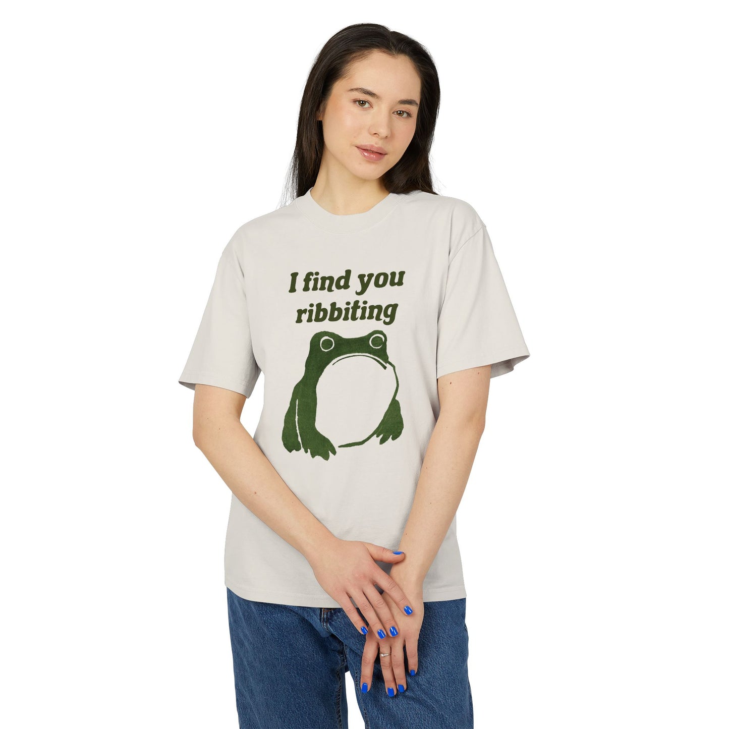 I Find You Ribbiting matsumoto hoji frog Unisex Heavy TShirt | Frog Pun Vintage Wabi Sabi|Japanese Frog |Valentines Day gift (Green)