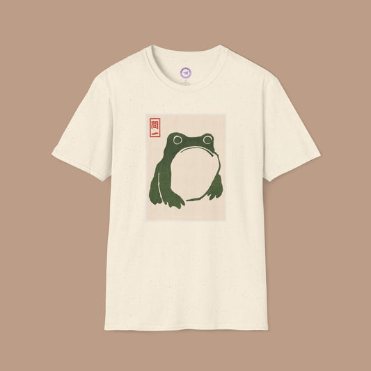 Unimpressed Frog Cotton Shirt- Japanese Matsumoto Hoji Frog, Vintage Style Art Shirt, Grumpy Toad, Wabi Sabi Shirt