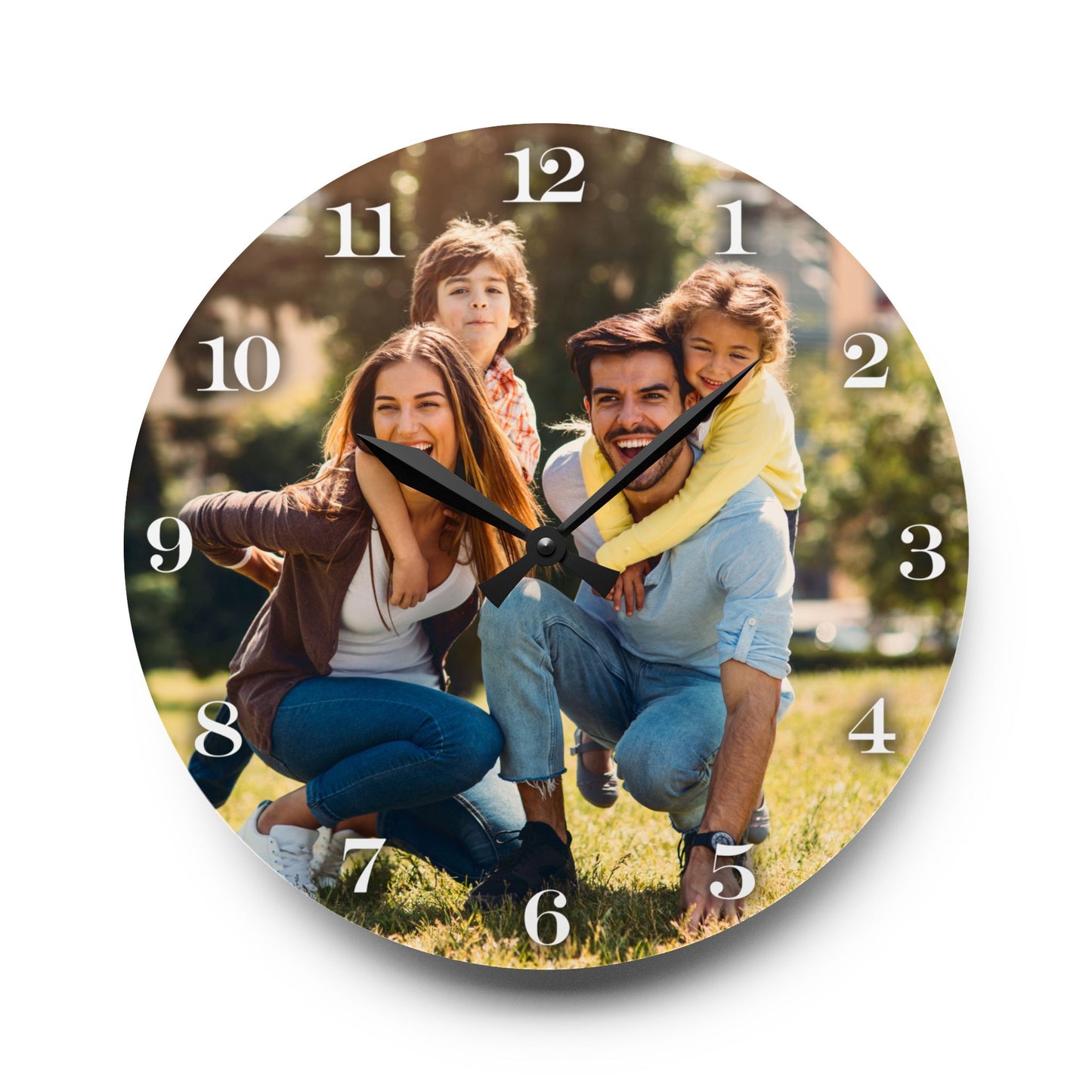 Custom Wall Clock | Unique Family Gift | Photo Clock for New Family Home, First Christmas, Grandma, Grandpa, Wedding, or Custom Name Gift