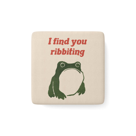 I Find You Ribbiting matsumoto hoji frog Porcelain Square Magnet |Frog Pun Vintage Wabi Sabi|Japanese Frog |Valentines Day gift (Red, Green)