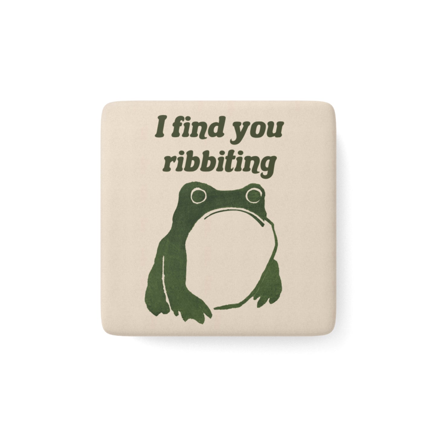 I Find You Ribbiting matsumoto hoji frog Porcelain Square Magnet |Frog Pun Vintage Wabi Sabi|Japanese Frog |Valentines Day gift (Green)