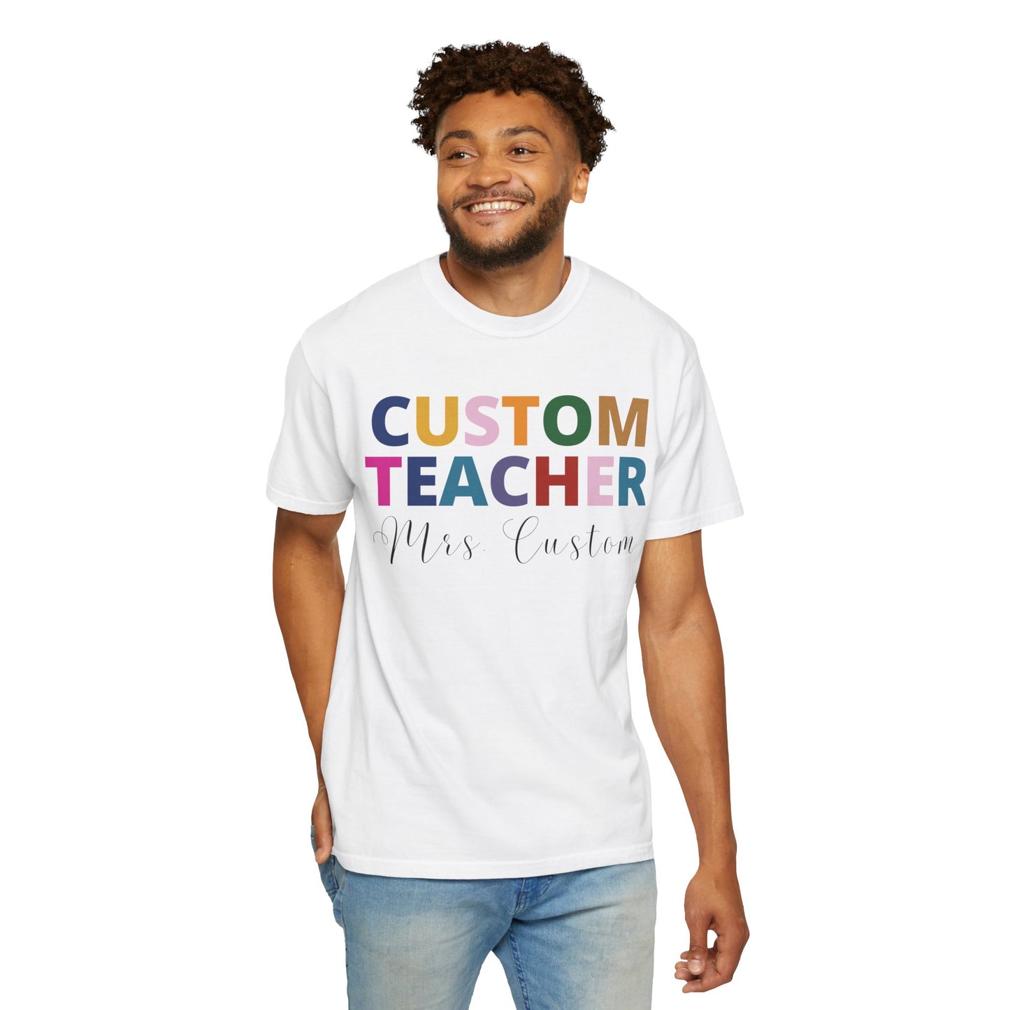 Custom Name Rainbow Text History Teacher Tee, Personalized Christmas Gift, Social Studies Teacher from class, gift from student