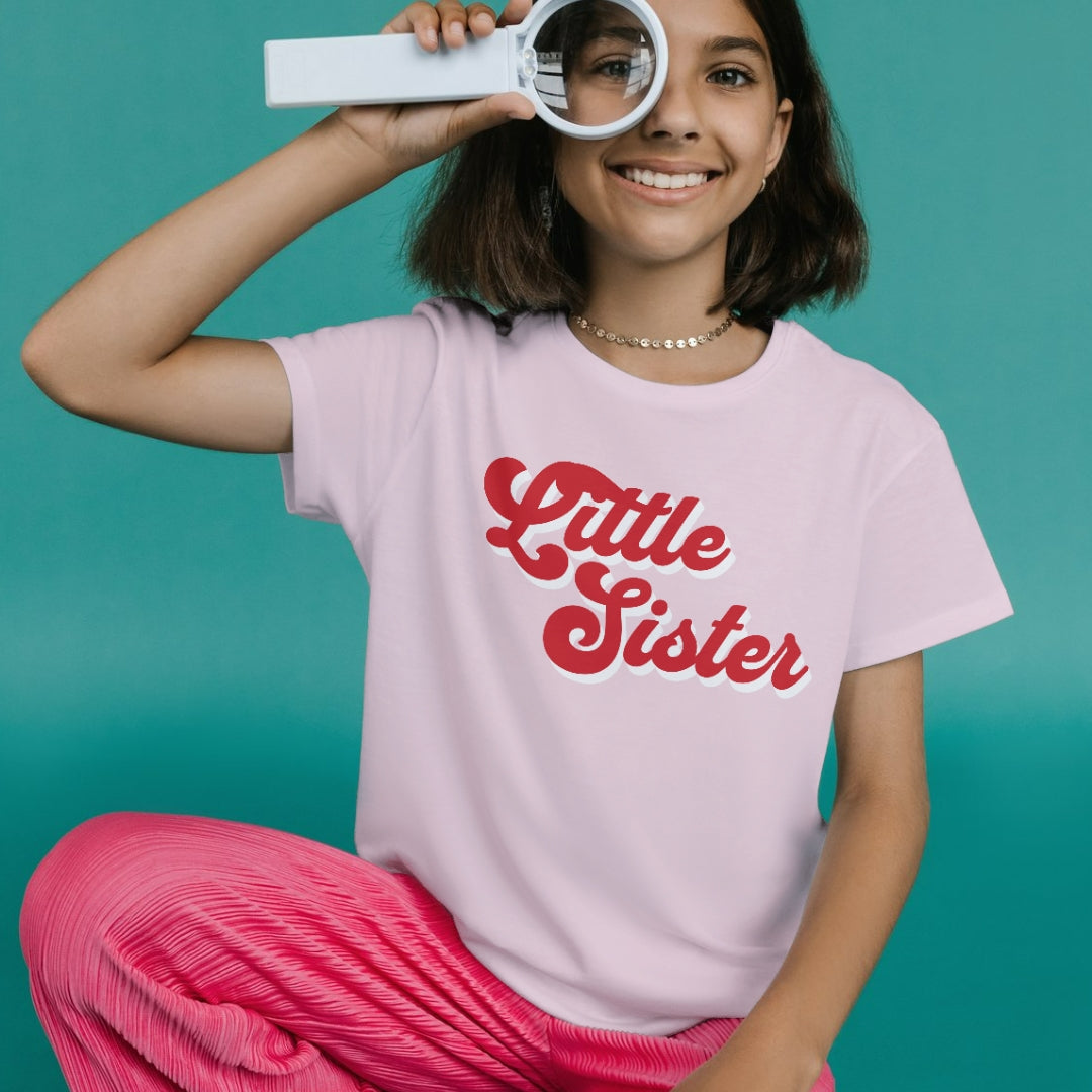 Retro "Little Sister" Tee - Child Shirt | Little Girl Tshirt | Sister Shirt | Kid Shirt | Pink TShirt | Sibling Reveal | New Sibling Gift