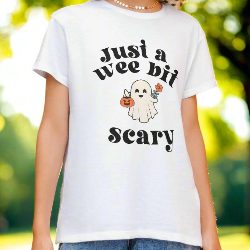 Just a Wee Bit Scary, Kids Halloween T-Shirt , Adorable retro Ghost Design, boys tshirt, girls tshirt, Spooky Children's Apparel