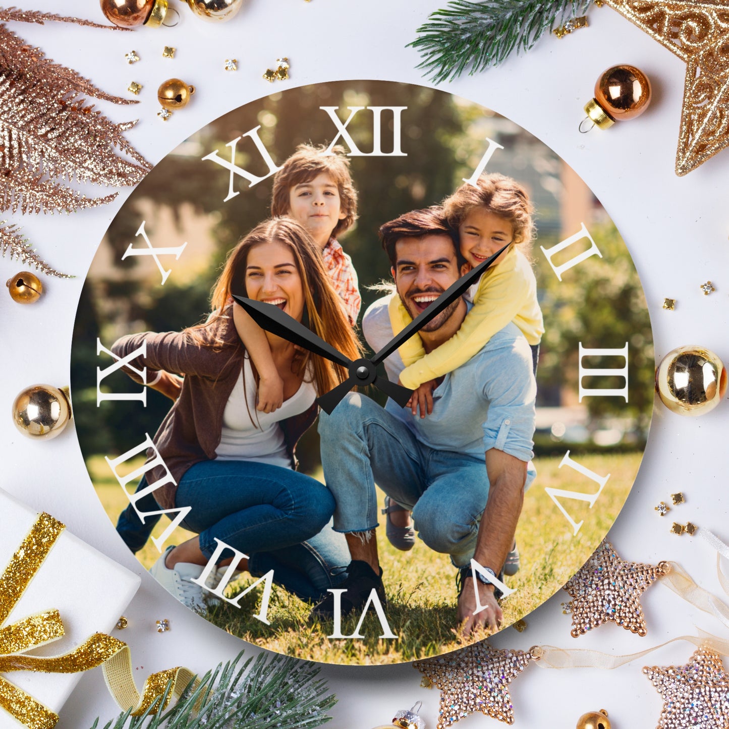 Custom Wall Clock | Unique Family Gift | Photo Clock for New Family Home, First Christmas, Grandma, Grandpa, Wedding, or Custom Name Gift