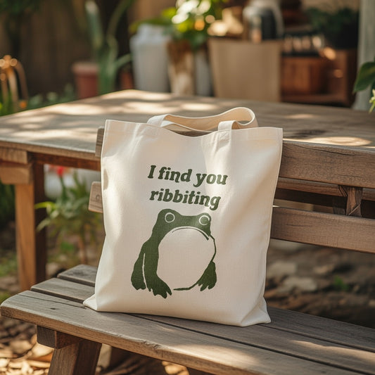 I Find You Ribbiting Frog Tote Bag | Wabi Sabi Illustration, Matsumoto Hoji Style