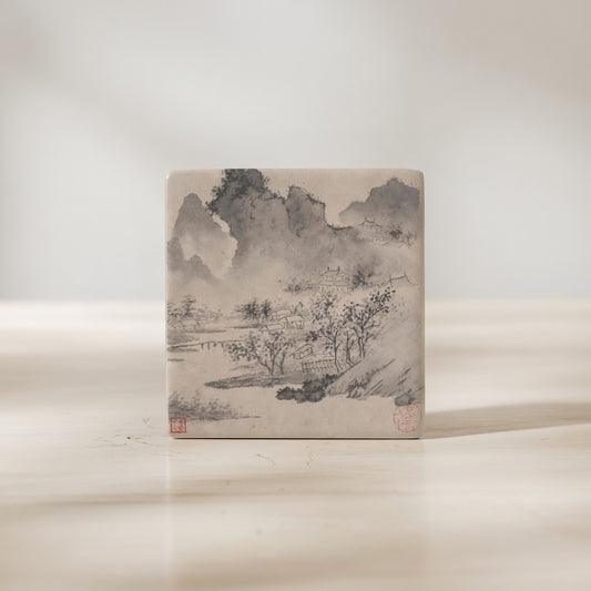 Porcelain Art Magnet | Ming Dynasty Chinese Art | Eight Songs of the Xiao and Xiang Rivers| Wen Zheng Ming |